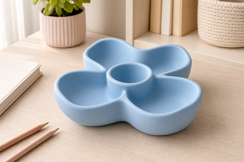 Daffodil Desk Organizer, Pastel Flower Divided Catchall, Cute Desk Decor Gift