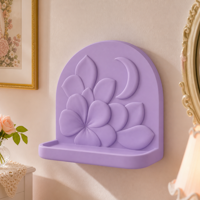 Moonflower Trinket Ledge, Pastel Floral Shelf, Cottagecore Room Decor