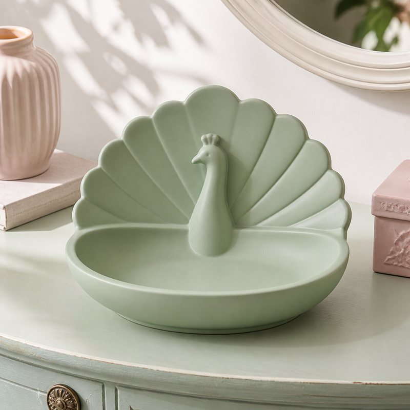 Peacock Key Bowl, Pastel Catchall Dish, Cute Entryway Vanity Decor Gift