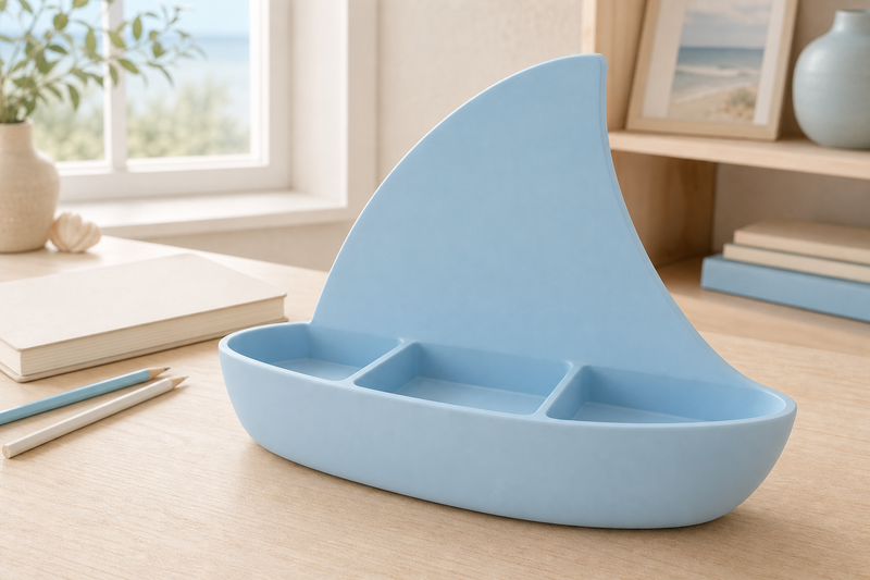 Sailboat Desk Organizer, Pastel Divided Catchall Caddy, Cute Coastal Desk Decor