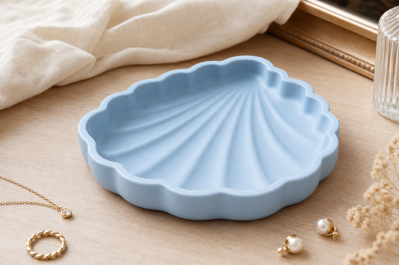 Shell Vanity Tray, Coastal Trinket Dish, Pastel Jewelry Holder, Cute Decor Gift