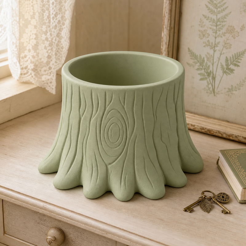 Woodland Stump Cachepot, Pastel Shelf Pot, Cottagecore Desk Decor Gift
