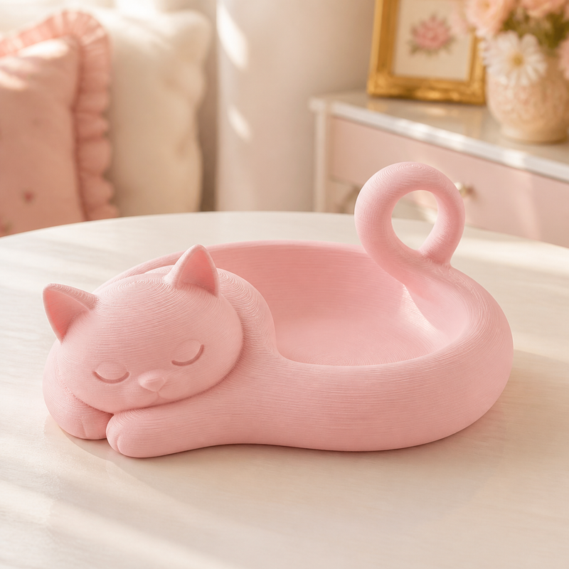 Cat Tail Trinket Tray, Pastel Ring Dish, Cute Vanity Decor