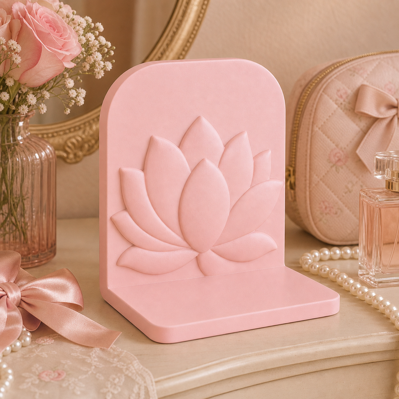 Lotus Flower Bookend, Pastel Botanical Book Stand, Cute Shelf Decor Gift