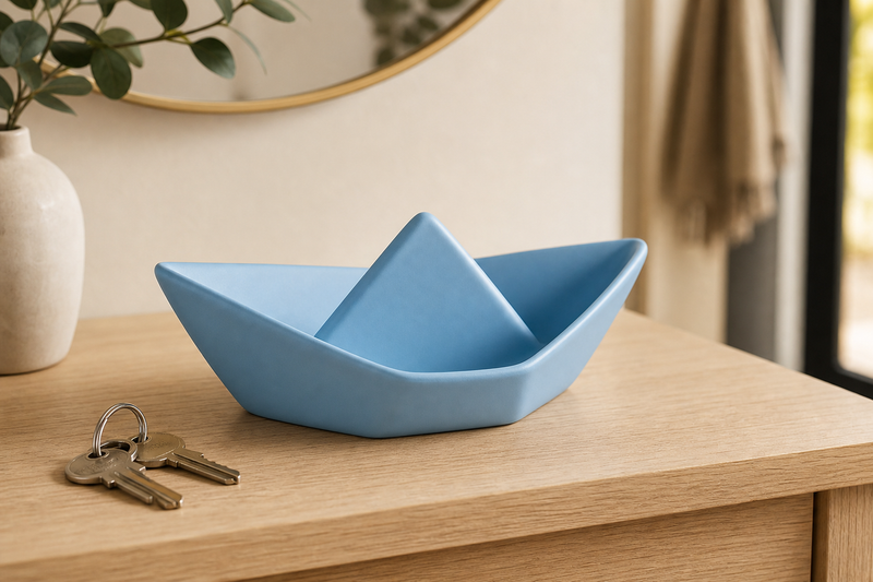 Origami Boat Key Bowl, Pastel Catchall Dish, Cute Entryway Desk Room Decor Gift