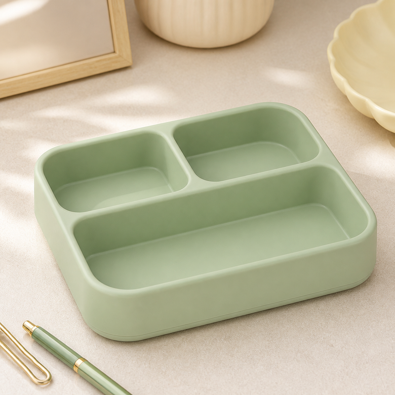 Bento Divided Catchall Tray, Pastel Desk Organizer, Kawaii Vanity Decor Gift