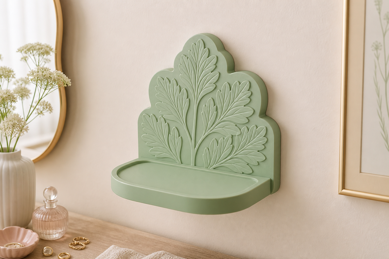 Cicely Trinket Ledge, Pastel Botanical Wall Shelf, Cute Room Decor Gift
