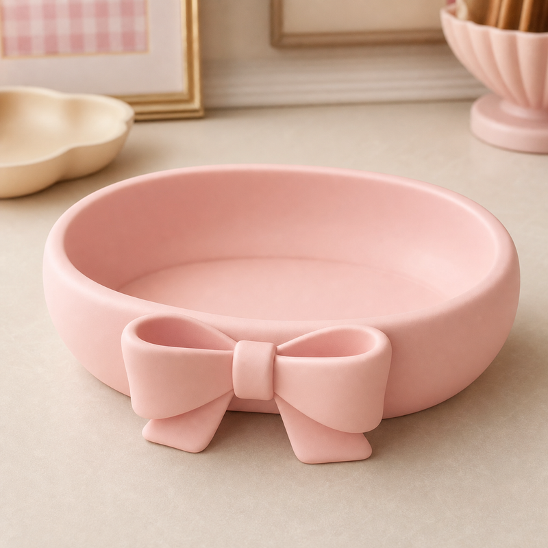Bow Key Bowl, Coquette Trinket Catchall Dish and Pastel Entryway Vanity Decor