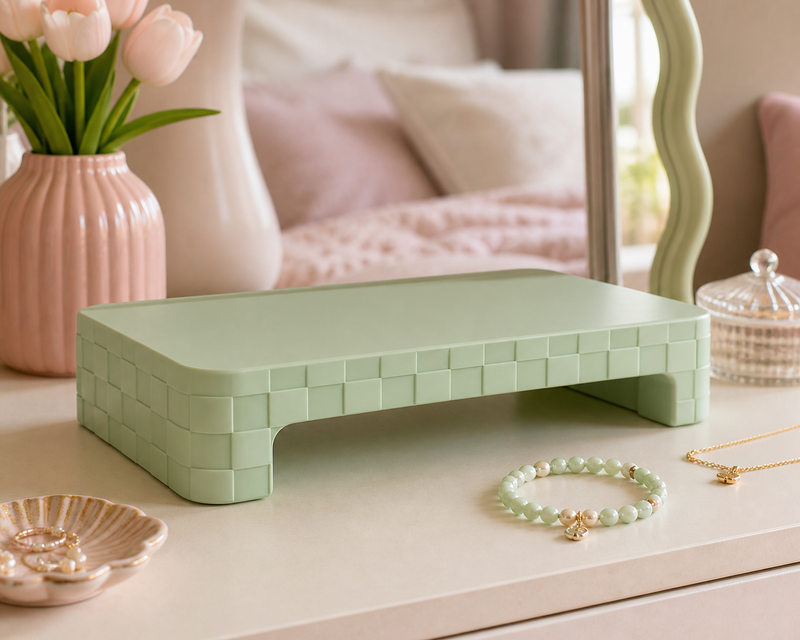 Gingham Display Riser, Pastel Shelf Accent Stand for Cute Room Decor and Trinkets