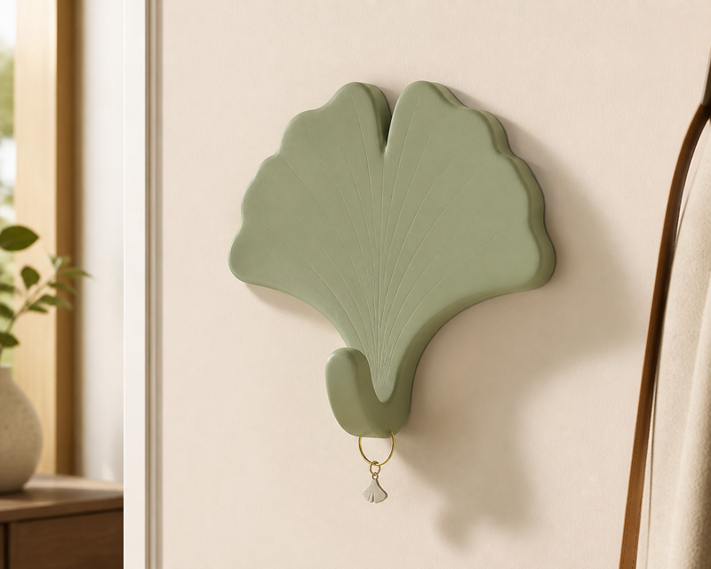 Ginkgo Leaf Wall Hook, Pastel Botanical Key Hook, Cute Entry Room Decor
