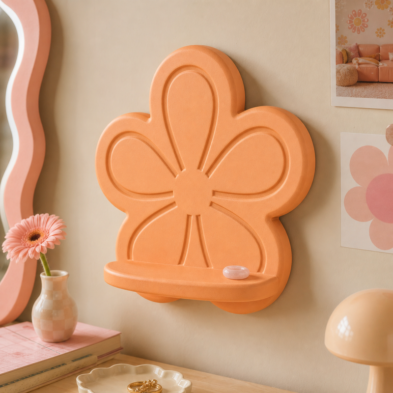 Groovy Flower Mini Wall Ledge, Pastel Retro Shelf, Cute Room Decor