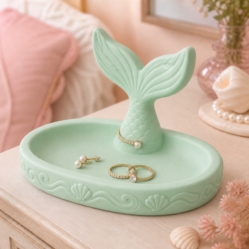 Mermaid Tail Trinket Tray, Pastel Ring Dish, Cute Vanity Decor