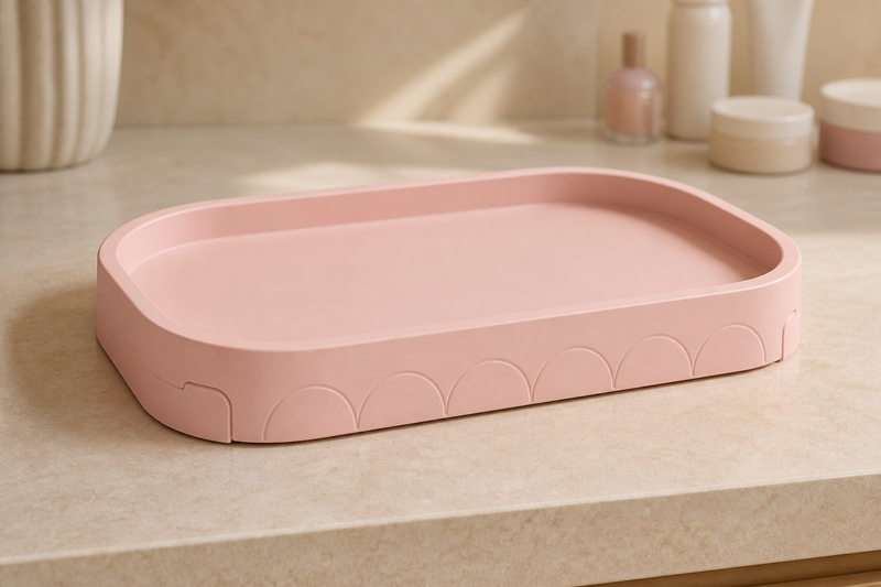 Modular Arc Vanity Tray, Modern Pastel Bathroom Counter Organizer and Jewelry Catchall