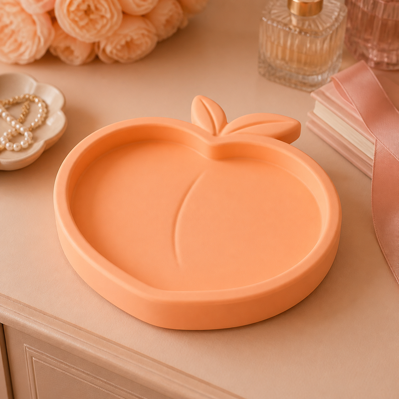 Peach Vanity Tray, Pastel Catchall Dish, Cute Desk Decor, Kawaii Gift