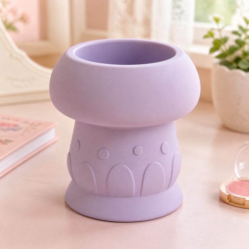 Toadstool Brush Cup, Pastel Pencil Holder, Cottagecore Vanity Desk Decor Gift