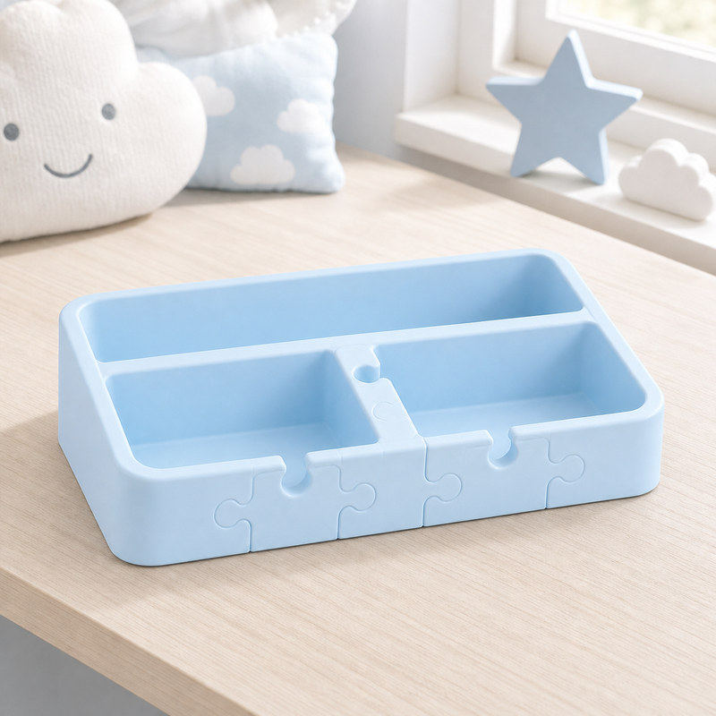 Puzzle Piece Desk Organizer, Pastel Divided Catchall, Cute Dorm Desk Decor