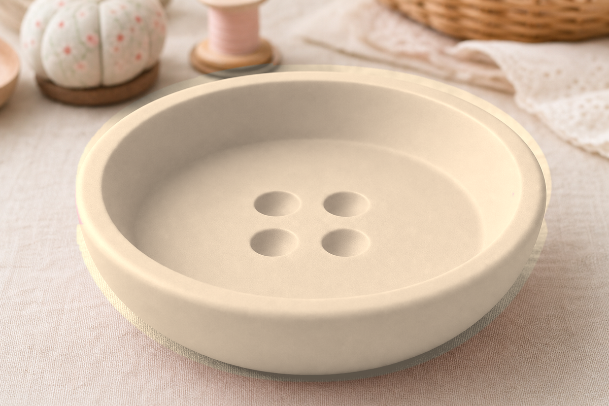 Button Catchall Bowl, Pastel Sewing Room Trinket Dish, Cute Craft Desk Decor Gift — Beige color variant