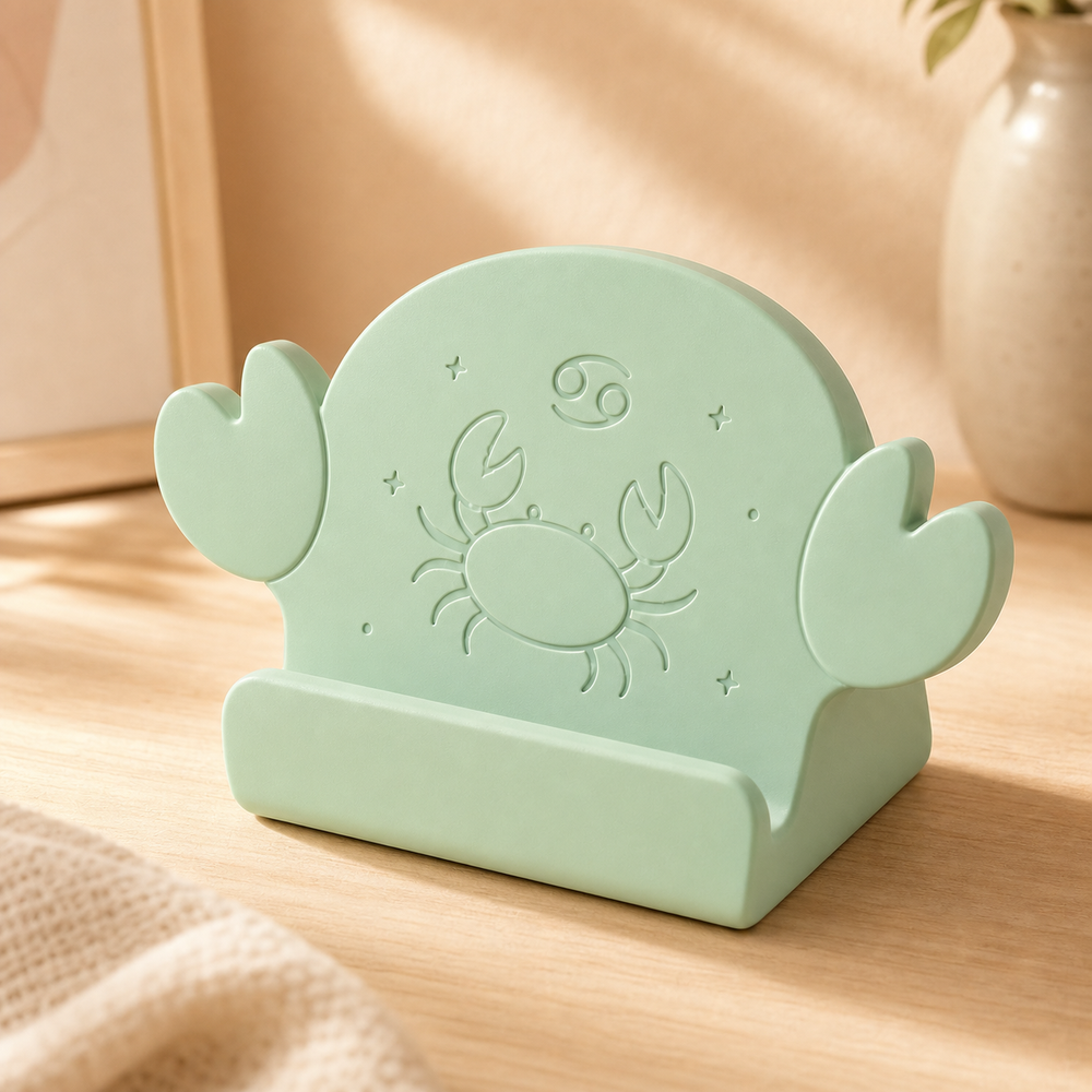 Cancer Crab Phone Stand, Zodiac Phone Holder, Pastel Desk Decor Gift — Green color variant