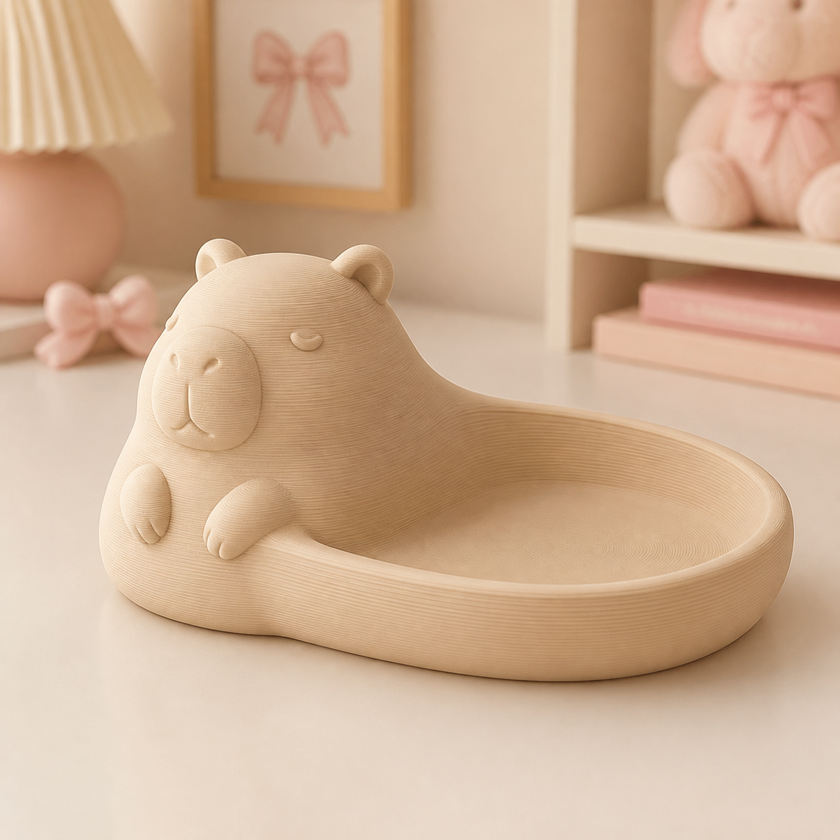 Capybara Pebble Ring Dish, Pastel Jewelry Tray — Beige color variant