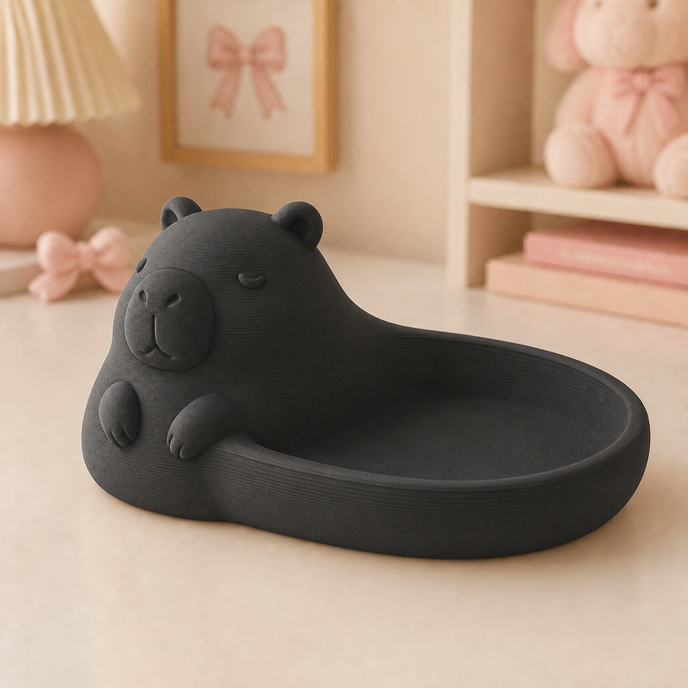 Capybara Pebble Ring Dish, Pastel Jewelry Tray — Black color variant