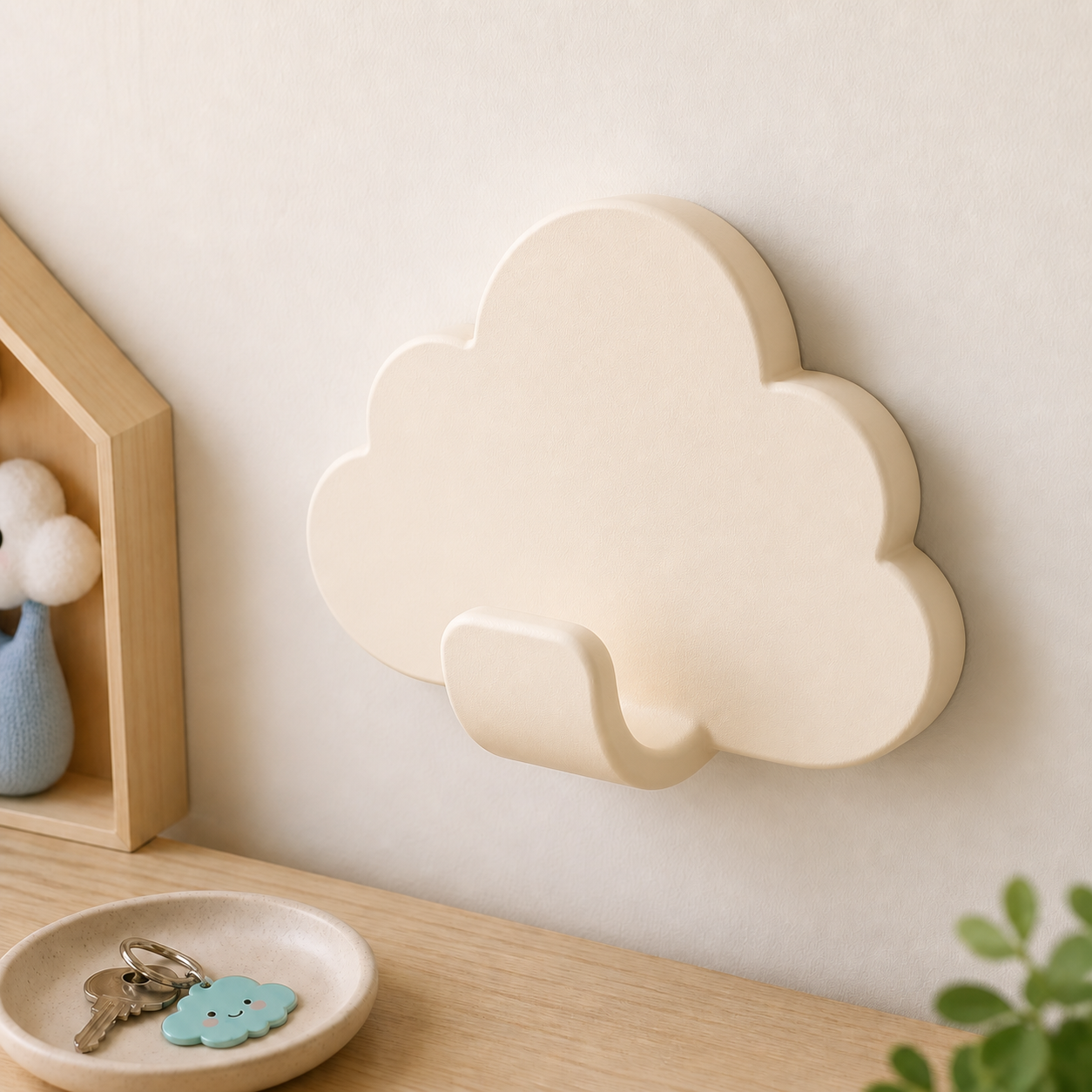 Cloud Key Hook, Pastel Wall Hook, Nursery Entryway Decor, Cute Room Gift — Beige color variant