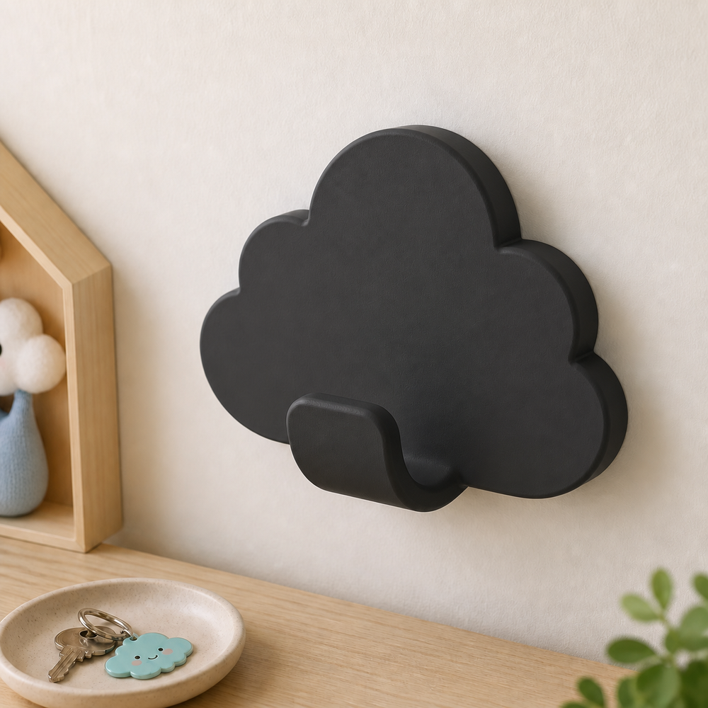 Cloud Key Hook, Pastel Wall Hook, Nursery Entryway Decor, Cute Room Gift — Black color variant