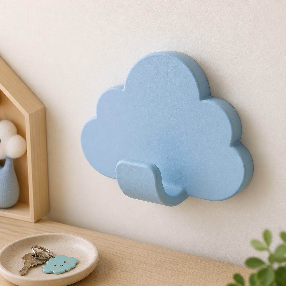 Cloud Key Hook, Pastel Wall Hook, Nursery Entryway Decor, Cute Room Gift — Blue color variant