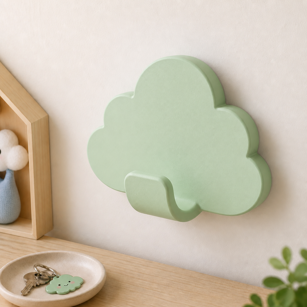 Cloud Key Hook, Pastel Wall Hook, Nursery Entryway Decor, Cute Room Gift — Green color variant