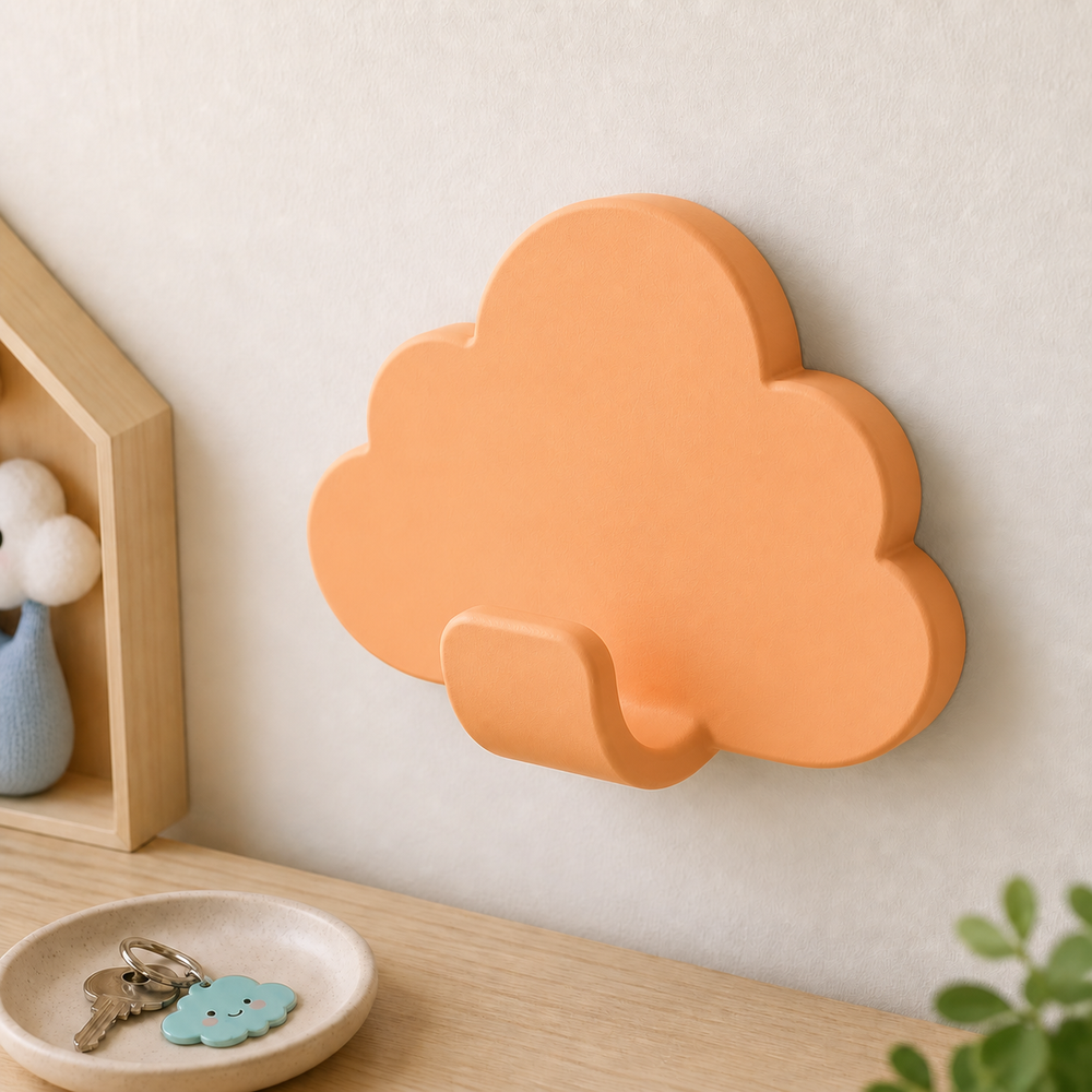 Cloud Key Hook, Pastel Wall Hook, Nursery Entryway Decor, Cute Room Gift — Orange color variant