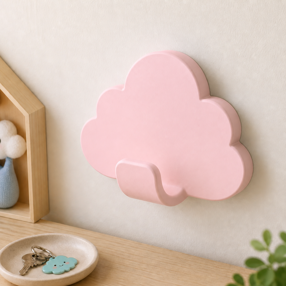 Cloud Key Hook, Pastel Wall Hook, Nursery Entryway Decor, Cute Room Gift — Pink color variant