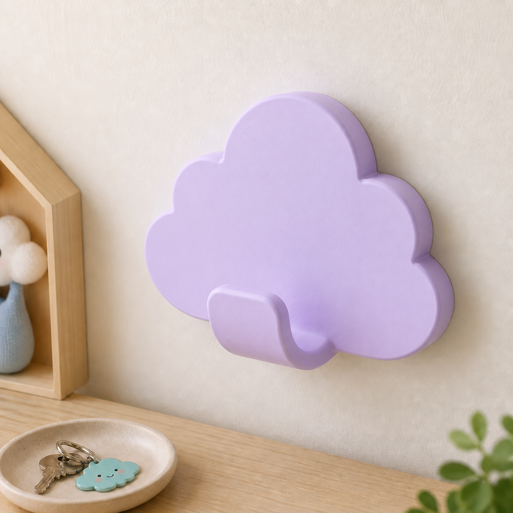 Cloud Key Hook, Pastel Wall Hook, Nursery Entryway Decor, Cute Room Gift — Purple color variant