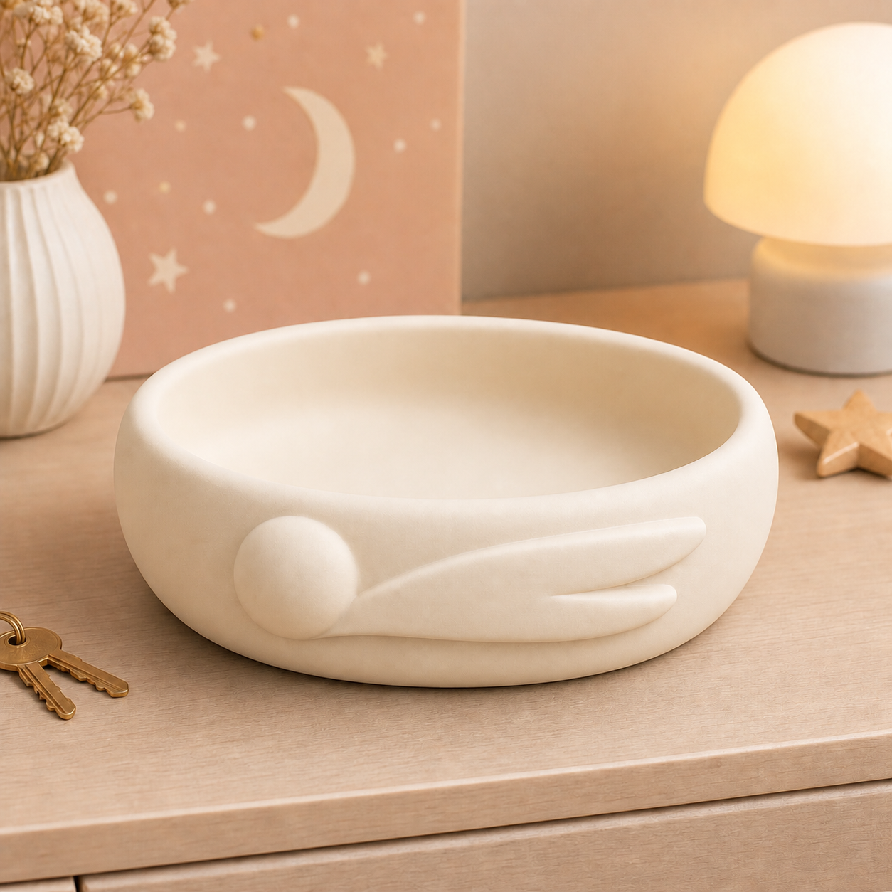 Comet Key Bowl, Pastel Catchall Dish, Celestial Entryway Decor Gift — Beige color variant