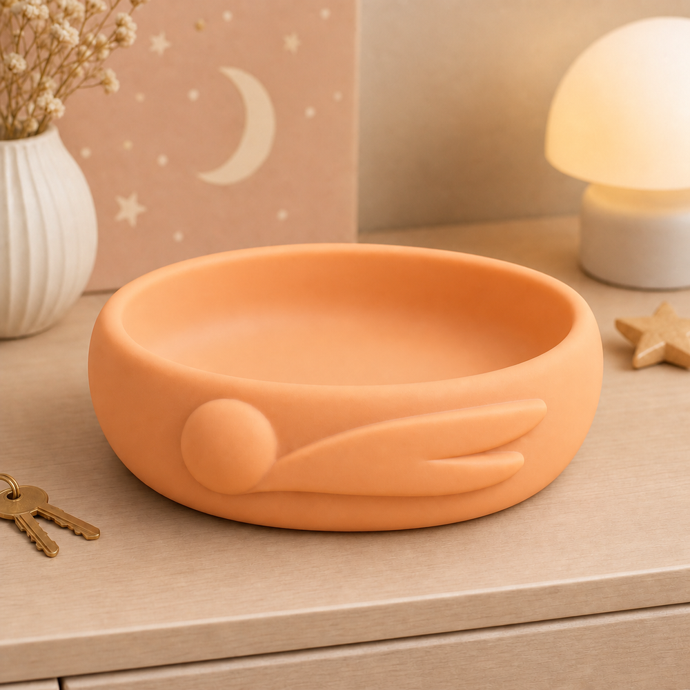 Comet Key Bowl, Pastel Catchall Dish, Celestial Entryway Decor Gift — Orange color variant