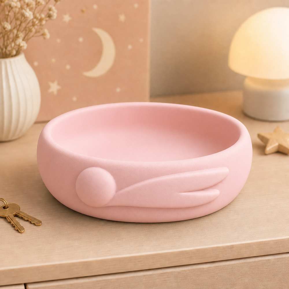 Comet Key Bowl, Pastel Catchall Dish, Celestial Entryway Decor Gift — Pink color variant