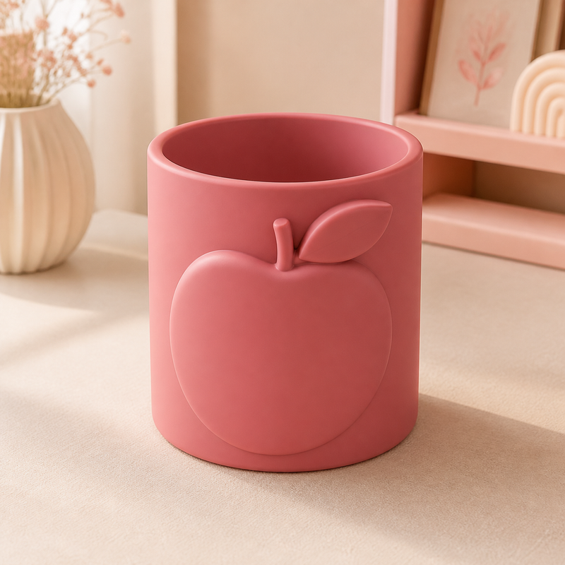 Apple Pencil Cup, Pastel Teacher Desk Organizer, Cute Classroom Vanity Decor — Red color variant