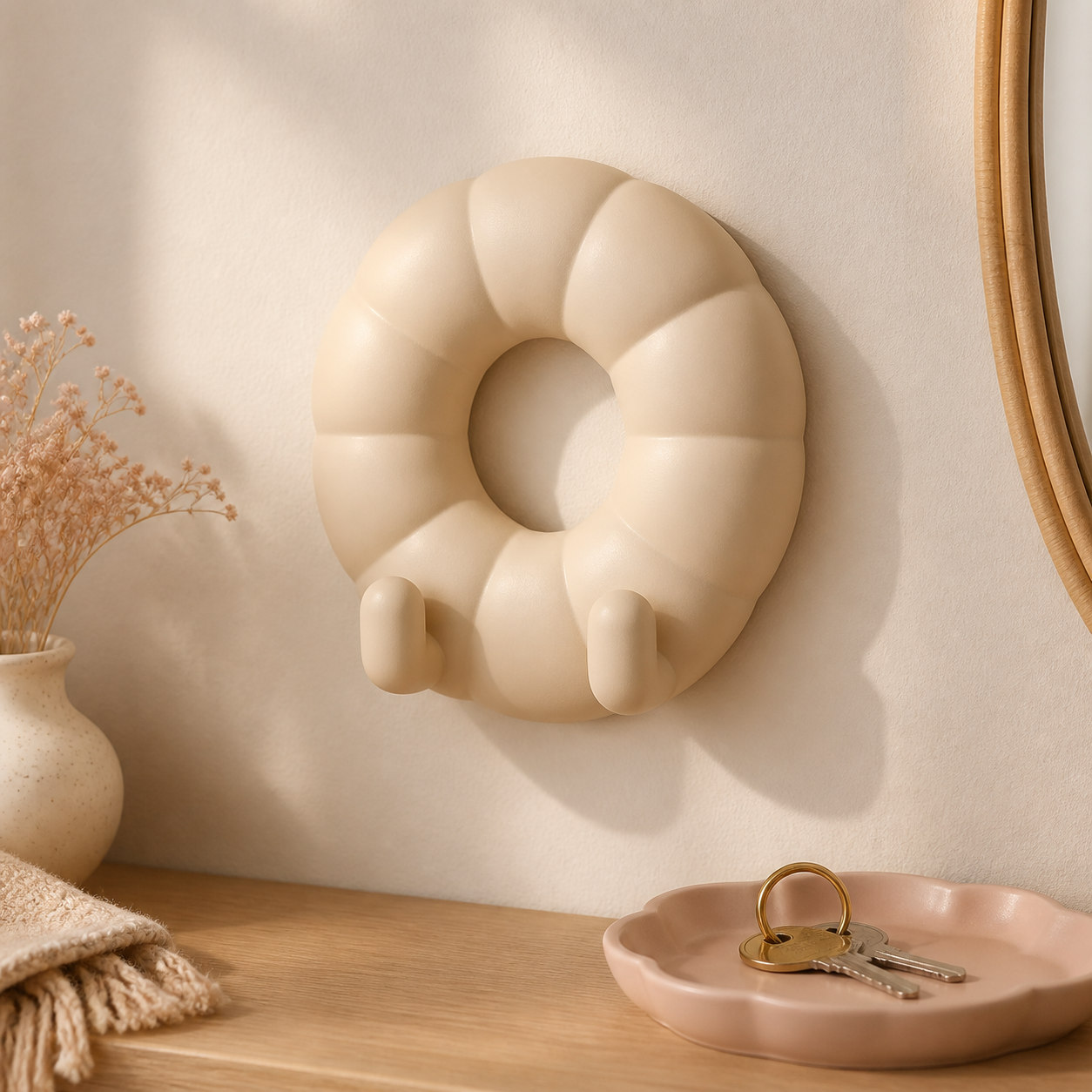 Bagel Key Hook, Pastel Bakery Wall Peg, Cute Kitchen Entryway Decor Gift — Beige color variant