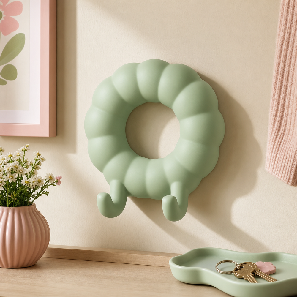 Bagel Key Hook, Pastel Bakery Wall Peg, Cute Kitchen Entryway Decor Gift — Green color variant