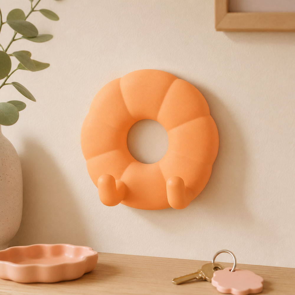 Bagel Key Hook, Pastel Bakery Wall Peg, Cute Kitchen Entryway Decor Gift — Orange color variant