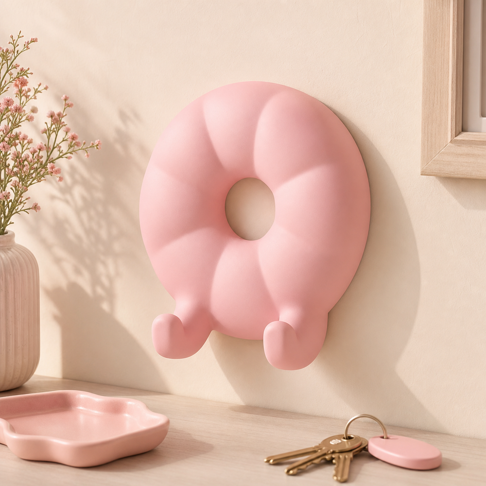 Bagel Key Hook, Pastel Bakery Wall Peg, Cute Kitchen Entryway Decor Gift — Pink color variant