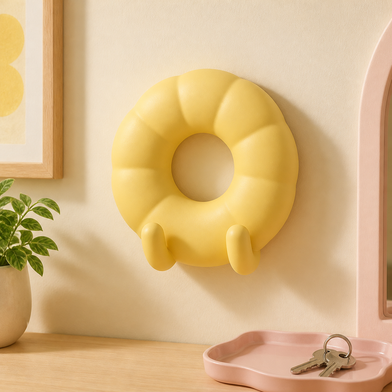 Bagel Key Hook, Pastel Bakery Wall Peg, Cute Kitchen Entryway Decor Gift — Yellow color variant