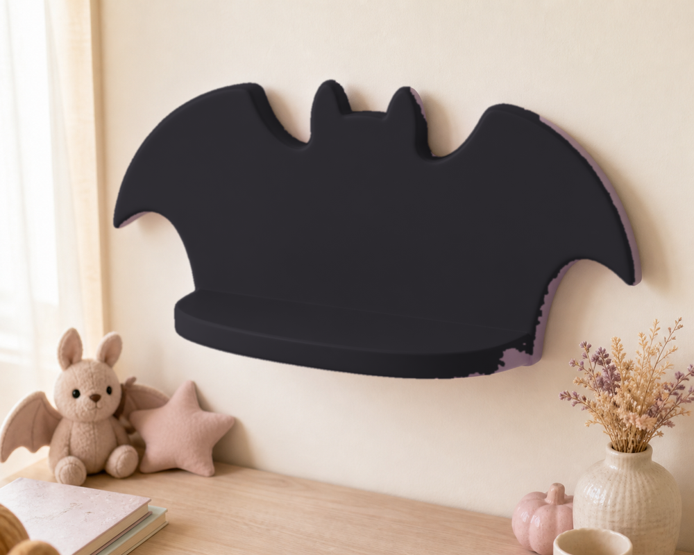 Bat Mini Wall Ledge, Pastel Gothic Trinket Shelf, Cute Nursery Room Decor — Black color variant