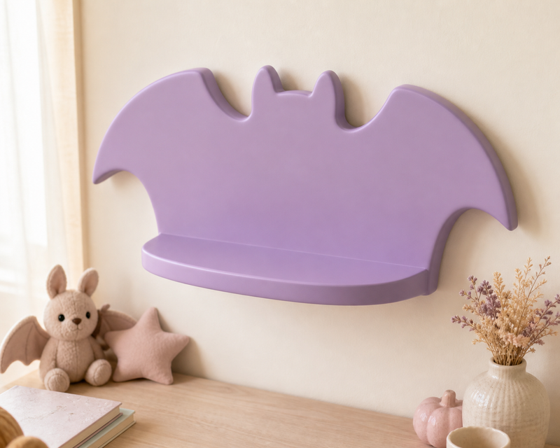 Bat Mini Wall Ledge, Pastel Gothic Trinket Shelf, Cute Nursery Room Decor — Purple color variant
