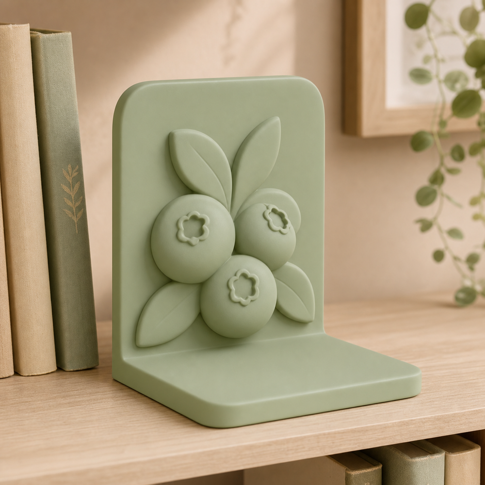 Blueberry Bookend, Pastel Berry Book Stand, Cute Cottagecore Shelf Decor — Green color variant