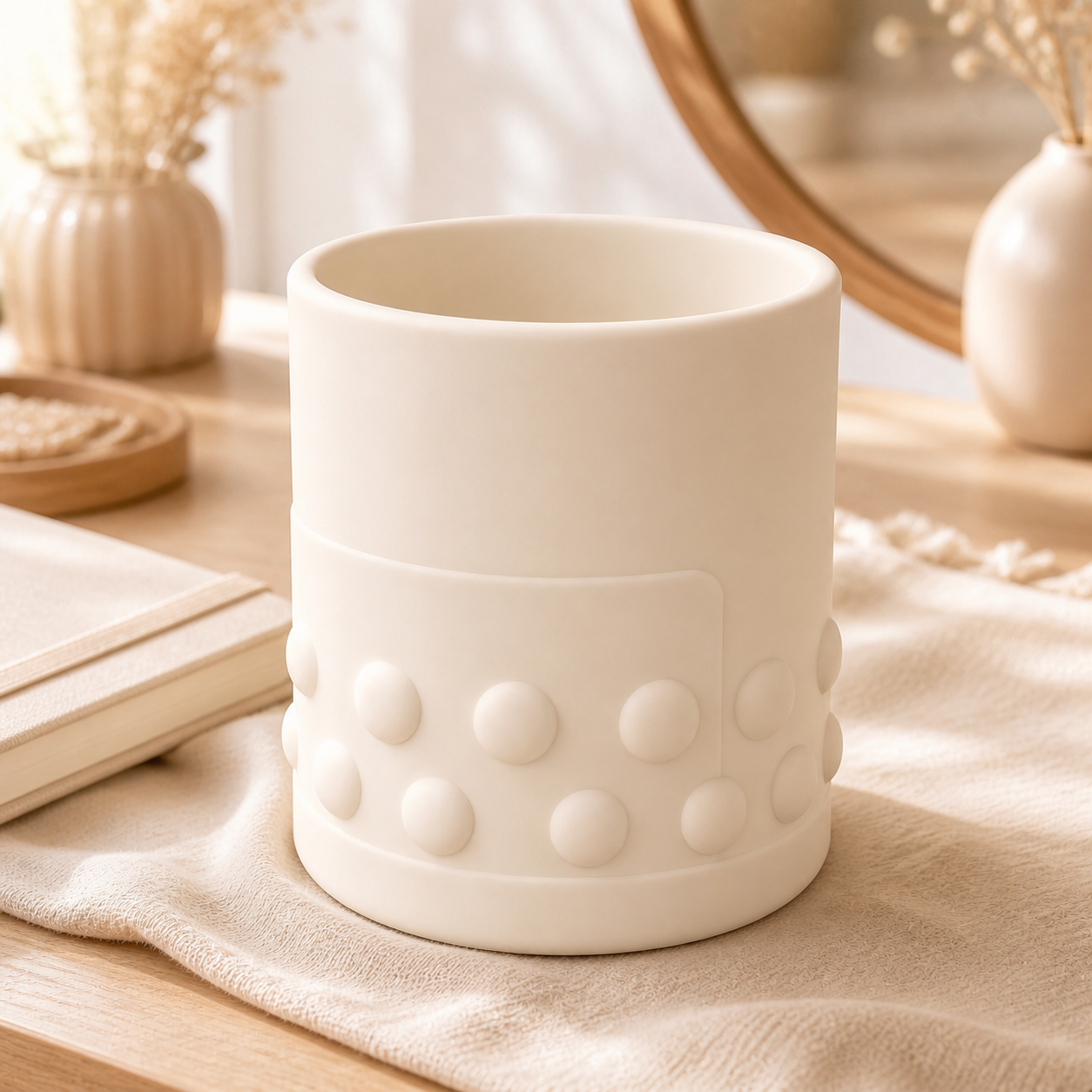 Bubble Tea Brush Cup, Pastel Makeup Holder, Cute Boba Desk Decor Gift — Beige color variant