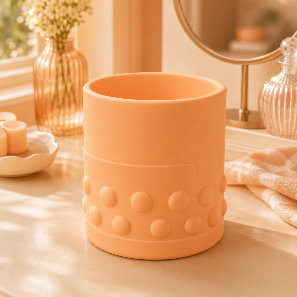 Bubble Tea Brush Cup, Pastel Makeup Holder, Cute Boba Desk Decor Gift — Orange color variant