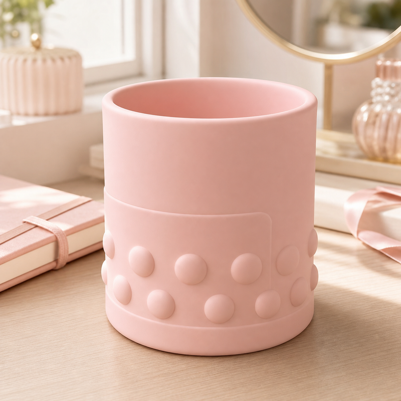 Bubble Tea Brush Cup, Pastel Makeup Holder, Cute Boba Desk Decor Gift — Pink color variant