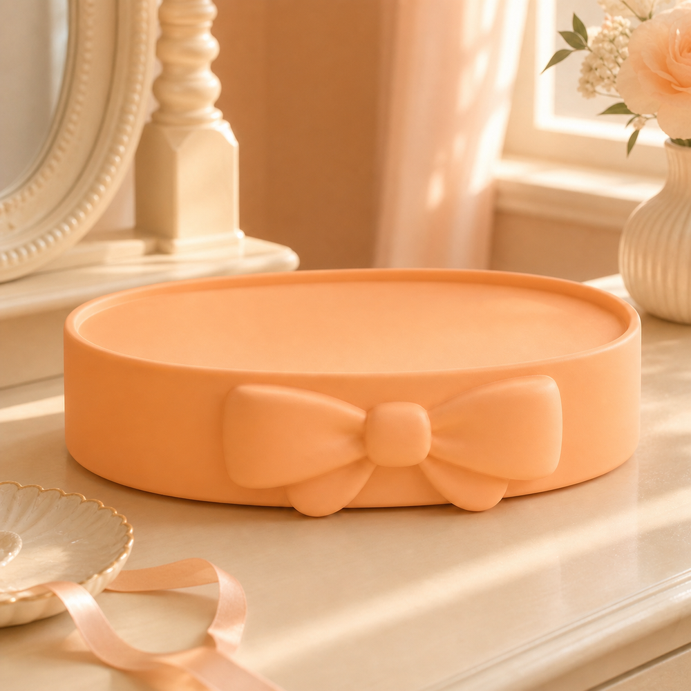 Bow Display Riser, Coquette Shelf Accent, Pastel Vanity Room Decor — Orange color variant