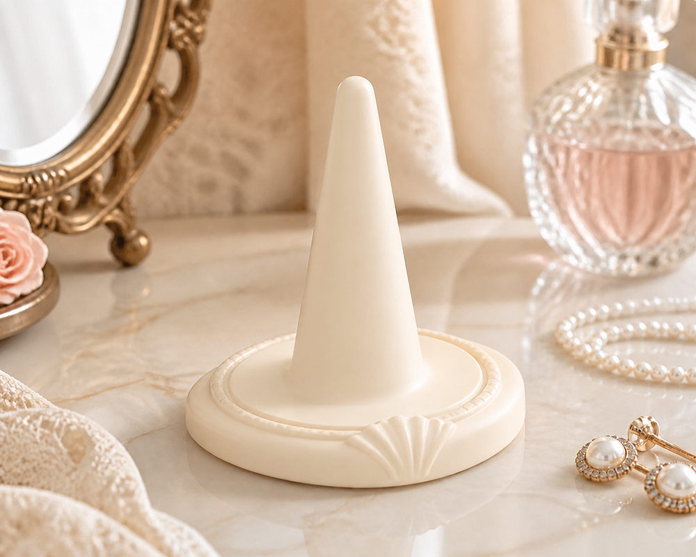 Cameo Ring Cone, Coquette Jewelry Holder, Pastel Vanity Decor Gift — Beige color variant