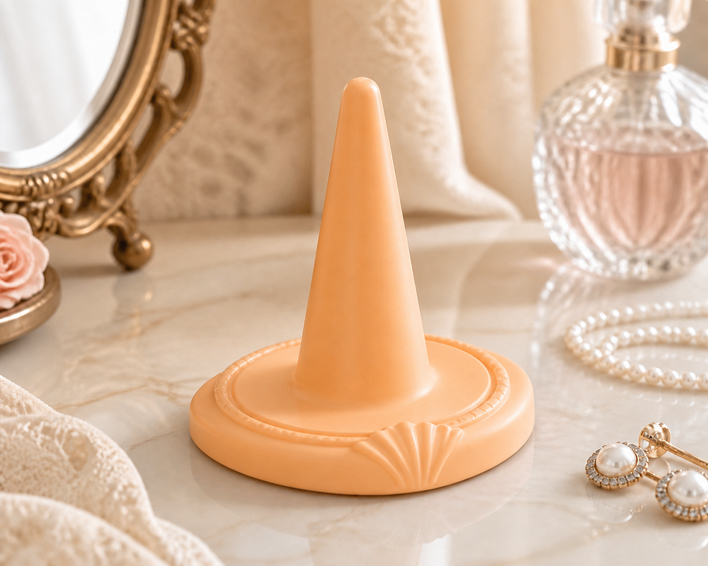 Cameo Ring Cone, Coquette Jewelry Holder, Pastel Vanity Decor Gift — Orange color variant