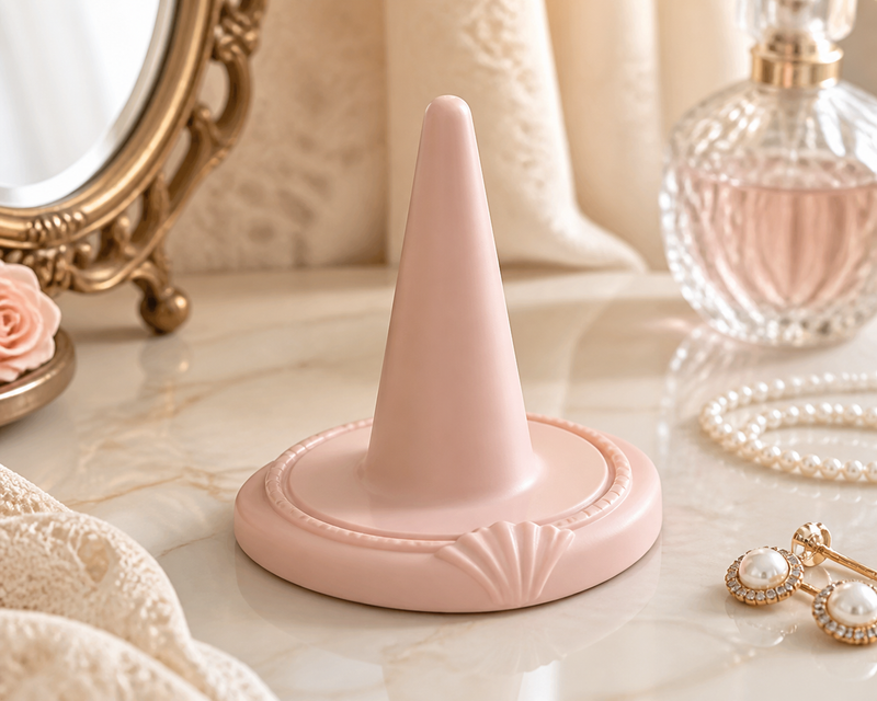 Cameo Ring Cone, Coquette Jewelry Holder, Pastel Vanity Decor Gift — Pink color variant